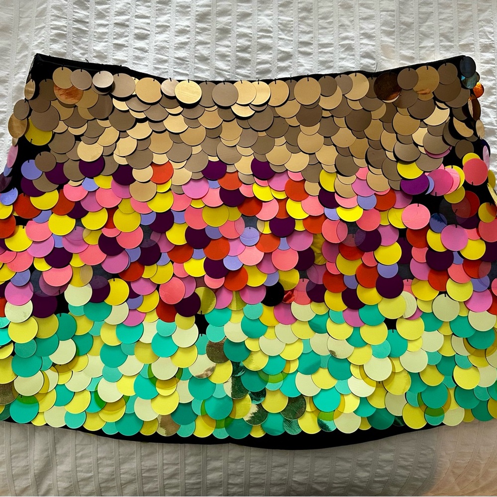 Alice + Olivia Holiday Sparkle!! Gold and Multicolor Sequin Mini Skirt!